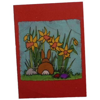 Batikkarte H&auml;schen in Narzissen