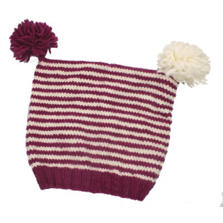 Handgestrickt: Zipfelm&uuml;tze pink/wei&szlig;