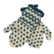 Handgestrickt: Handschuhe t&uuml;rkis/wei&szlig; Damen M