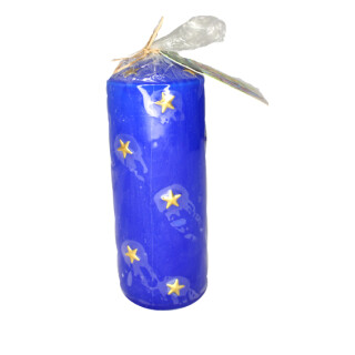 Restposten: Stumpenkerze blau mit Sternen 13cm