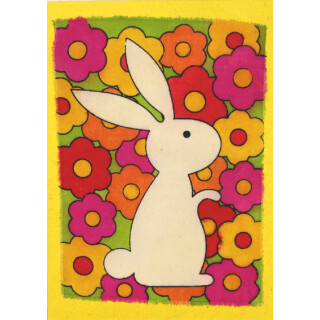 Batikkarte Osterhase mit Blumen