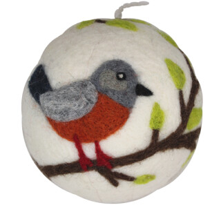 Filz Deko-Kugel 10cm Vogel wei&szlig;