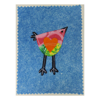 Gru&szlig;karte recyclete Sari-Stoffe Vogel