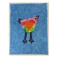 Gru&szlig;karte recyclete Sari-Stoffe Vogel