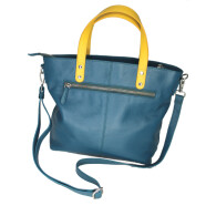 Leder Handtasche petrol/gelb