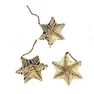 Papier H&auml;nger Origami-Sterne 3er-Set wei&szlig;/gold