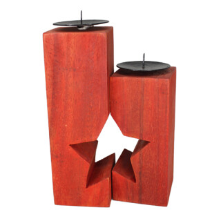 Albizia-Holz Kerzenst&auml;nder 2erSet Stern rot 8386