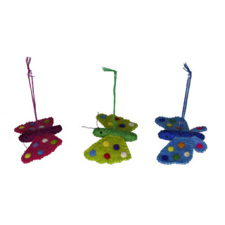 3er-Set Filzh&auml;nger Schmetterlinge blau/gr&uuml;n/pink