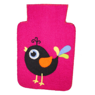 Filz W&auml;rmflaschenh&uuml;lle Vogel pink 30*20