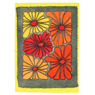Batikkarte Blume rot/grau