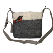 Filz Tasche grau mit Vogel-Brosche