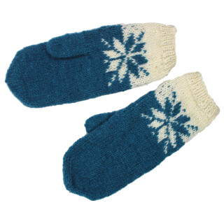 Handgestrickt: Handschuhe t&uuml;rkis/wei&szlig;