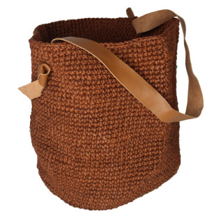 Restposten: Jute-Tasche braun offen mit Leder-Henkel