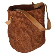 Restposten: Jute-Tasche braun offen mit Leder-Henkel