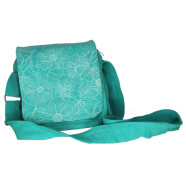 Outdoor-Tasche Heavy Cotton t&uuml;rkis mit Bl&uuml;tendruck