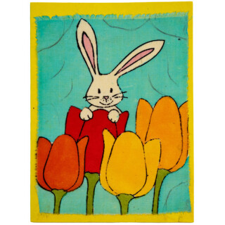 Batikkarte Osterhase in Tulpen