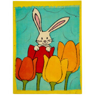 Batikkarte Osterhase in Tulpen