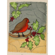Batikkarte Vogel in Stechpalme