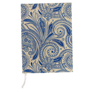Notizbuch gro&szlig; mit Ornamentdruck wei&szlig;/blau