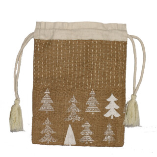 Jute Zugbeutel mit Baum-Druck klein