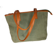 Canvas mit Lederbesatz - Handtasche oliv