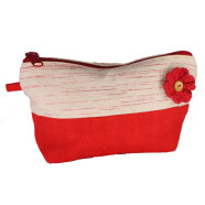 Kosmetiktasche rot mit H&auml;kelbl&uuml;te