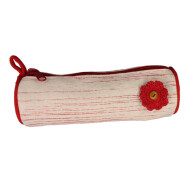 Schlamperm&auml;ppchen rot mit H&auml;kelbl&uuml;te