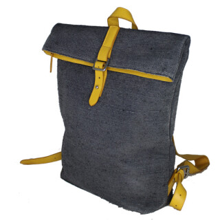 Canvas mit Lederbesatz - Rucksack grau/gelb