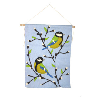 Filz Wandbehang V&ouml;gel auf Hellblau
