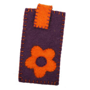 Filz Kleine Smartphone-H&uuml;lle Blume braun/orange
