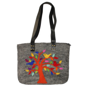 Filz Schultertasche V&ouml;gel im Baum