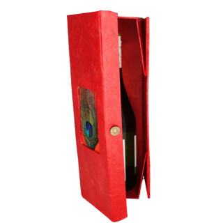 Faltschachtel mit Pfauenfeder rot 35*35*9cm