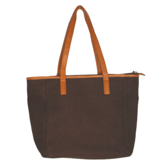Canvas mit Lederbesatz - Handtasche braun