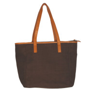 Canvas mit Lederbesatz - Handtasche braun