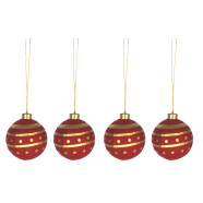 4er Set Weihnachtskugeln rot mit gold