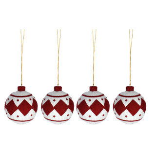 4er Set Weihnachtskugeln rot mit wei&szlig;