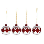 4er Set Weihnachtskugeln rot mit wei&szlig;