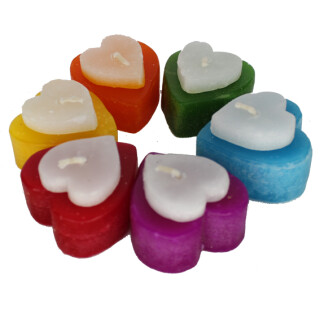 Mini-Kerzen 6er Set Herzen regenbogen